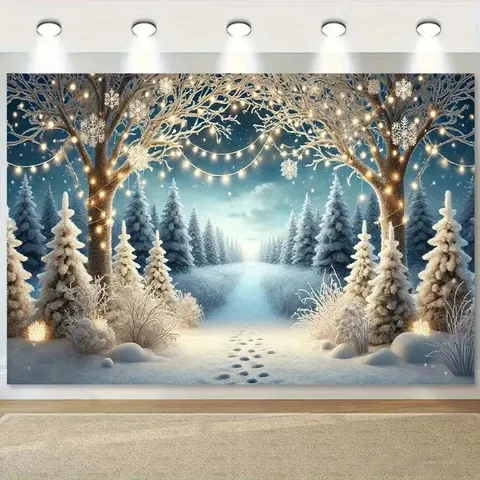 Arazzo Di Sfondo Foresta Innevata Di Natale Scena Di Neve Invernale Albero Di Natale Da Parete Per Decorazioni Per Feste Natalizie