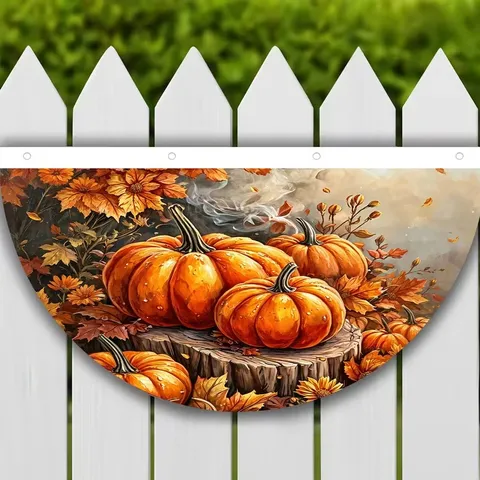 Autumn Harvest Festival Pleated Fan Flag Cartoon Pumpkin Sunflower Outdoor Fence Decor Banner Polyester Pleated Flag For Thanksgiving Halloween Party Decor