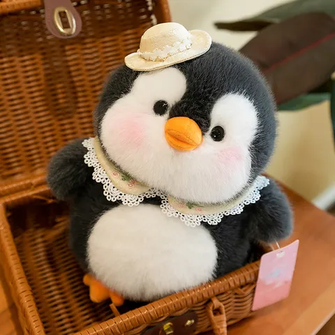 Süßer Pinguin Plüschtier Mit Mini Zylinder Spitzenkragen Weiche Stofftier Puppe Kawaii Pinguin Figur Für Kinder Geburtstag Geschenk Home Decor