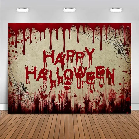 Halloween Blutiger Hintergrund Horror Zombie Party Deko Gruselig Handabdruck Pongee Wandteppich Fotografie Requisiten Wandbehang