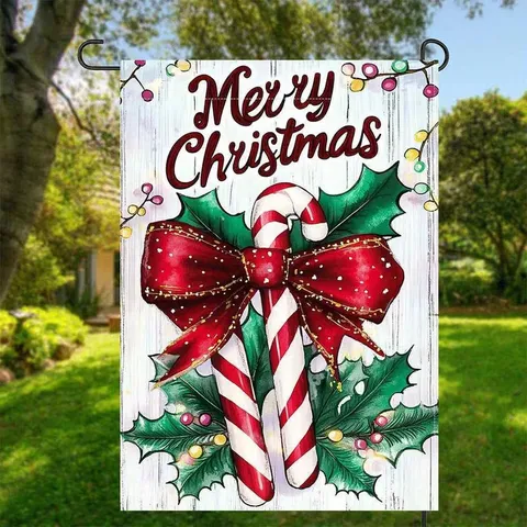 Christmas Garden Flag Snowman Gingerbread Man Outdoor Yard Decoration Polyester Pongee Festive Lawn Hanging Flag Holiday Home Decor