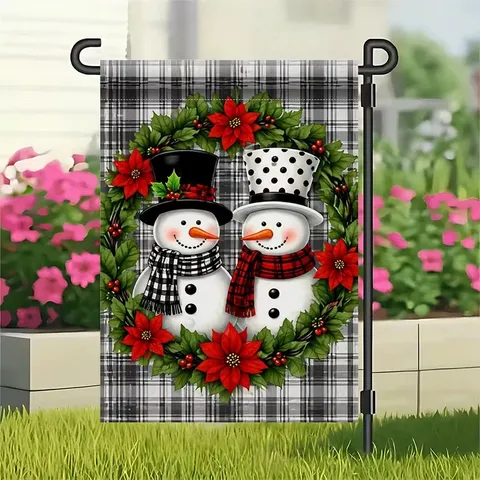 Christmas Garden Flag Snowman Gingerbread Man Outdoor Yard Decoration Polyester Pongee Festive Lawn Hanging Flag Holiday Home Decor