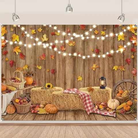 Sfondo Fotografico Raccolto Autunnale Giorno Ringraziamento Rustico Tavola Legno Zucca Girasole Stampato Studio Festa Decorazione Arazzo