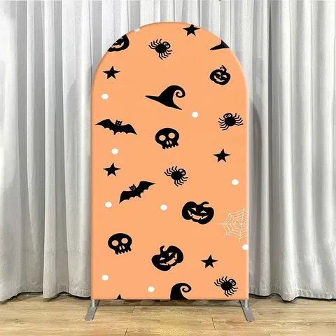 Halloween Theme Arched Backdrop Cover Cute Ghost Pumpkin Bat Pattern Baby Shower Birthday Party Decoration Polyester Pongee Fabric