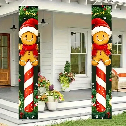 Merry Christmas Porch Banner Gingerbread Man Hanging Couplets Indoor Outdoor Festive Home Party Door Decorations Flag Sign