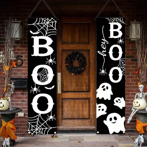 Halloween Türbanner Dekoration Kürbis Geist Druck Tür Hängeschild Polyester Pongee Festliche Party Outdoor Deko