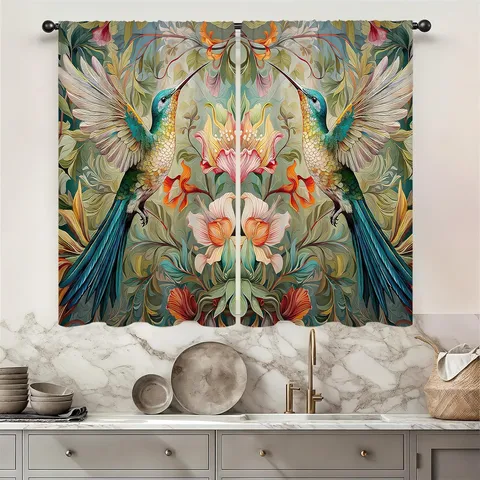 Farmhouse Animal Hummingbird Print Small Window Curtains Rural Vintage Kitchen Living Room Bedroom Decor Tier Curtains