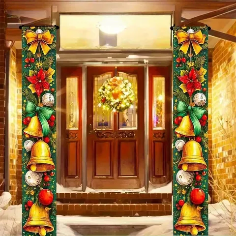 Christmas Porch Sign Banners Merry Christmas Welcome Banner Polyester Outdoor Holiday Door Decorations Banner For Yard Home Decor