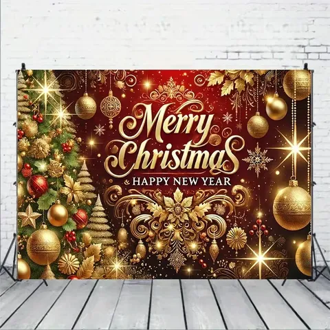 Tela de Fondo para Fiesta de Feliz Navidad y Próspero Año Nuevo Árbol de Navidad Pongee Poliéster Tapiz Decoración Fotográfica