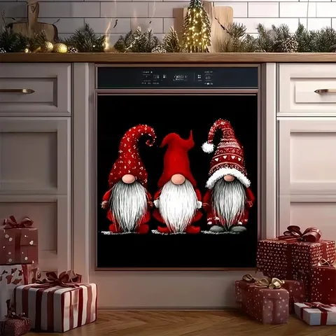 Christmas Dishwasher Magnet Cover Tree Red Truck Printed Kitchen Door Sticker Holiday Decorative Panel Magnet Cover For Home Kitchen Decor