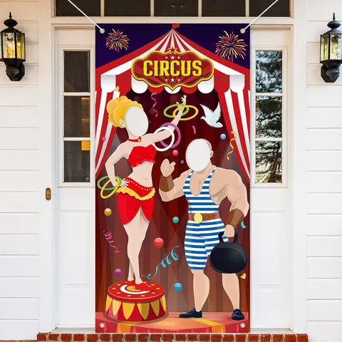 Carnival Circus Tent Photo Booth Backdrop Red White Striped Tickets Circus Banner For Carnival Themed Party Decorations Props