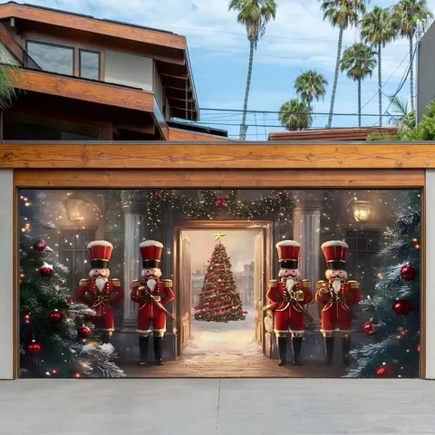 Christmas Garage Door Background Banner Santa Claus Nutcracker Snowman Holiday Party Decor Large Outdoor Backdrop Banner