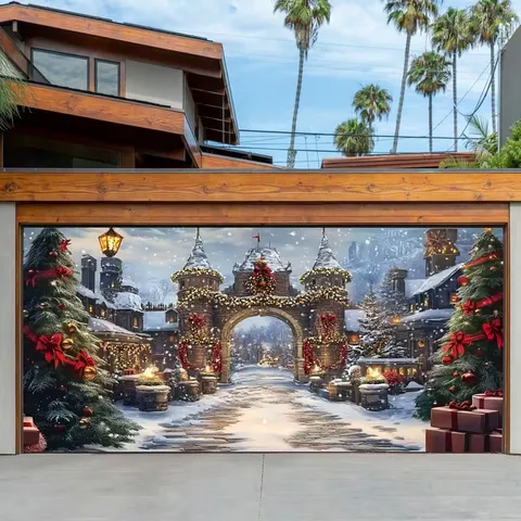Christmas Garage Door Background Banner Santa Claus Nutcracker Snowman Holiday Party Decor Large Outdoor Backdrop Banner