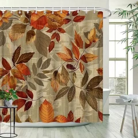 Herbst Ahornblatt Kürbis Duschvorhang Vintage Holzmaserung Blumenmuster Polyester Wasserdichter Badezimmervorhang Mit Haken