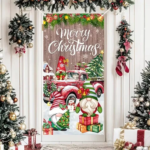 Weihnachten Türvorhang Wandteppich Frohe Weihnachten Weihnachtsmann Lebkuchen Gedruckt Stoff Hängen Banner Für Hof Haus Urlaub Dekoration
