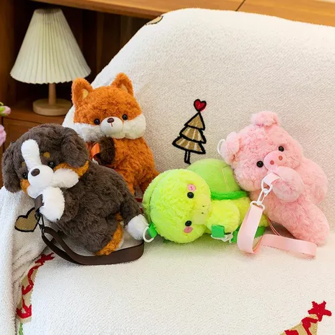Original Cartoon Animal Plush Backpack Cute Dog Fox Pig Turtle Soft Shoulder Bag For Kids Party Decoration Everyday Accessories Gift