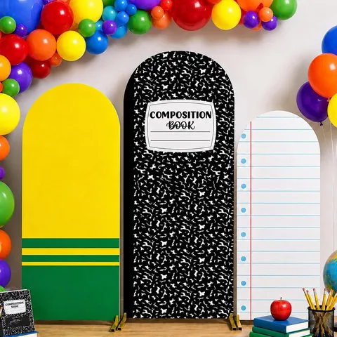 Back To School Arch Backdrop Cover Set Cartoon Stationery Printed Polyester Arch Cover For Classroom Kindergarten Decoration Party Backdrop