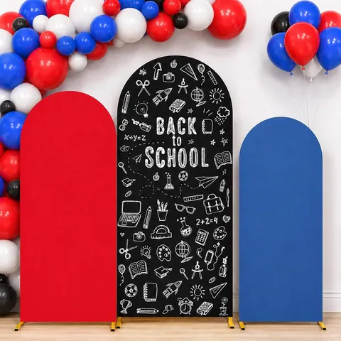 Back To School Arch Backdrop Cover Set Cartoon Stationery Printed Polyester Arch Cover For Classroom Kindergarten Decoration Party Backdrop