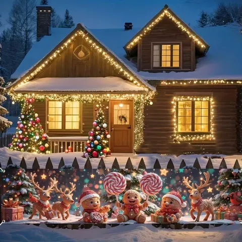 Christmas Outdoor Banner Decorations Large Fabric Santa Snowman Gingerbread Man Print Yard Garage Door Fence Hanging Flag Party Suppli