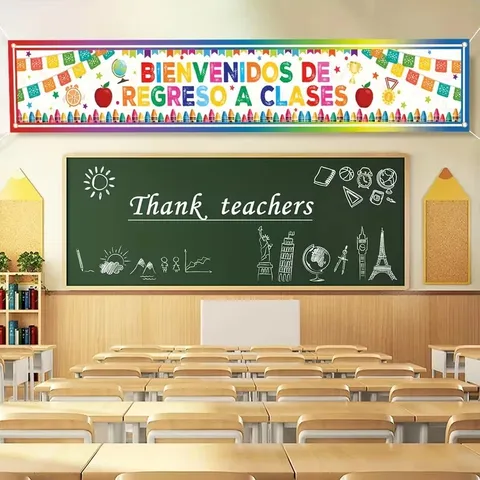 Terug naar School Banner Cartoon Potlood Boek Print Welkomstbanner Voor Kleuterschool Klaslokaal Decoratie Polyester Pongee School Banner