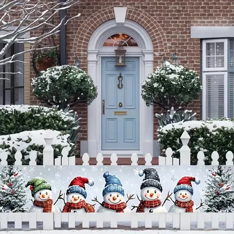 Christmas Outdoor Banner Decorations Large Fabric Santa Snowman Gingerbread Man Print Yard Garage Door Fence Hanging Flag Party Suppli