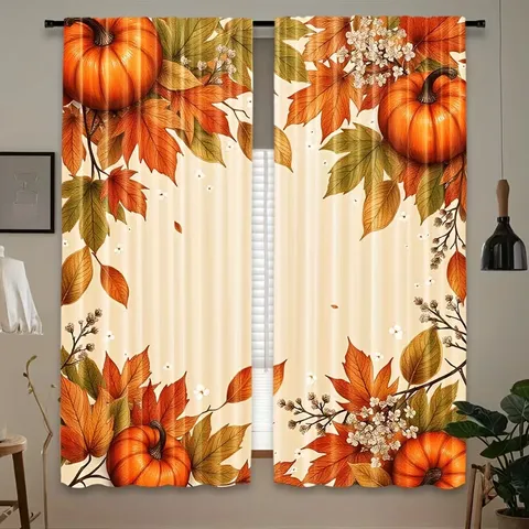 Thanksgiving Harvest Pumpkin Maple Leaf Printed Curtains Rustic Fall Forest Seasonal Decor Window Drapes For Living Room