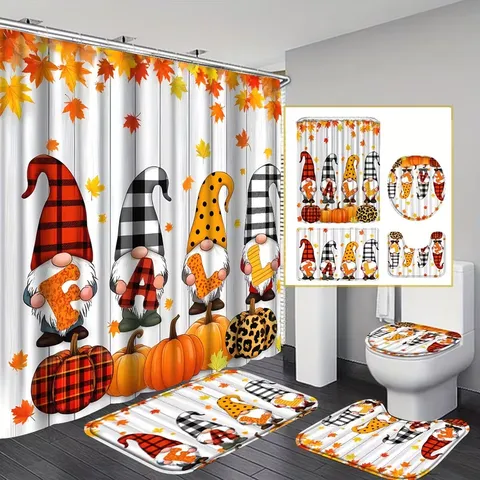 Vintage Herbst Kürbis Ahornblatt Duschvorhang Set Wasserdicht Polyester Badezimmer Dekor Erntedankfest Dekorationen