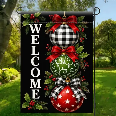 Christmas Garden Flag Double Sided Merry Christmas Welcome Sign Yard Outdoor Decoration Vertical Winter Seasonal Banner