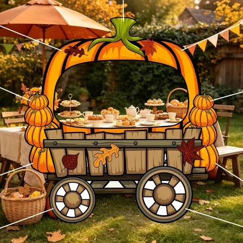 Halloween Thanksgiving Pumpkin Carriage Photo Backdrop Prop Pongee Fabric Maple Leaf Pattern Party Decoration For Festivals Kids Adults
