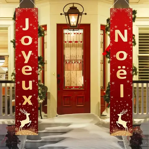 Weihnachten Veranda Schild Banner Festlich Polyester Bedruckt Hängeflagge Vertikal Türkupplung Für Garten Außenbereich Haus Feiertag Dekoration