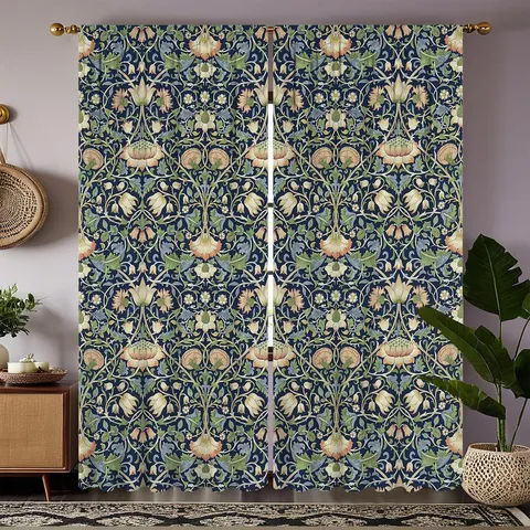 Vintage Botanical Forest Pattern Polyester Decorative Curtains Retro Artsy Printed Blackout Rod Pocket Curtains For Living Room Bedroom Decor