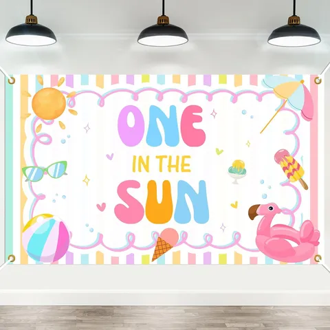 Sommer Strand Party Hintergrund Tuch Cartoon Sonne Palme Bedruckt Hintergrund Wandteppich Für Kinder Geburtstag Schwimmbad Dekoration Banner
