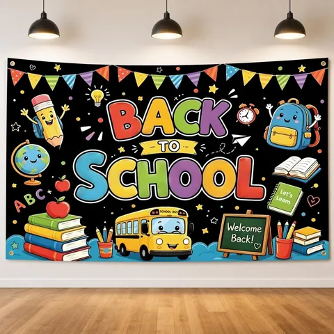 Back To School Backdrop Banner For Kids First Day Of School Party Decorations Polyester Pongee Classroom Wall Hanging Backdrop