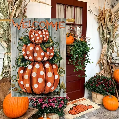 Thanksgiving Garden Flag Double Sided Autumn Harvest Pumpkin Turkey Pattern Outdoor Decorative Yard Banner For Home Celebration Decor