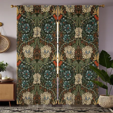 Retro Bird Floral Pattern Polyester Blackout Curtains Classic Botanical Art Print Double Panel Rod Pocket Living Room Bedroom Home Decor