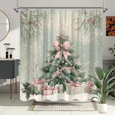 Aquarell Weihnachtsbaum Duschvorhang Wasserdicht Polyester Bad Deko Festlicher Weihnachten Duschvorhang Für Zuhause Badezimmer Dekoration