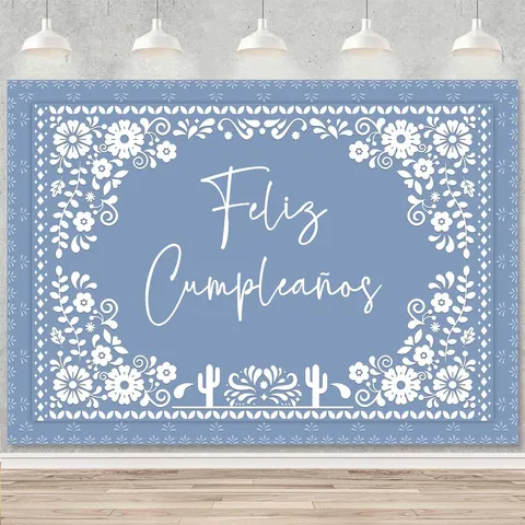 Mexican Style Feliz Cumpleaños Birthday Party Backdrop Polyester Tapestry Floral Cactus Pattern Banner For Wedding Baby Shower Home Wall Decor Hanging Banner