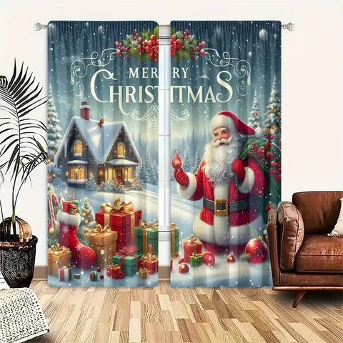 Weihnachten Weihnachtsmann Kiefernnadel Druck Dekorative Vorhänge Polyester Festliche Party Fenster Gardinen Für Wohnzimmer