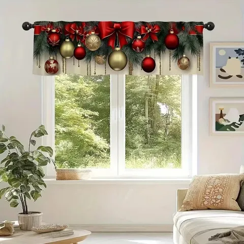 Christmas Snowman Tree Polyester Short Window Valance Winter Festive Bedroom Living Room Kitchen Decorative Printed Curtain