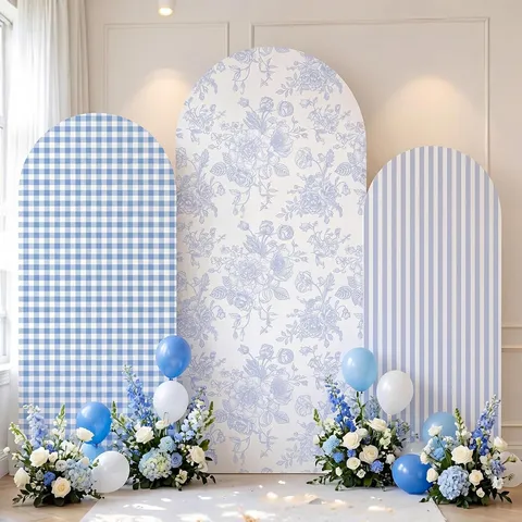 3pcs Set Arched Backdrop Covers Plaid Stripe Floral Pattern Polyester Backdrop Fabric For Wedding Baby Shower Birthday Party Photography Props Decor