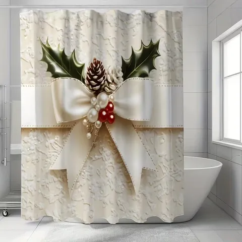 Weihnachten Karomuster Weihnachtsbaum Schneeflocken Druck Polyester Duschvorhang Wasserdicht Badezimmer Deko Trennwand Hängevorhang