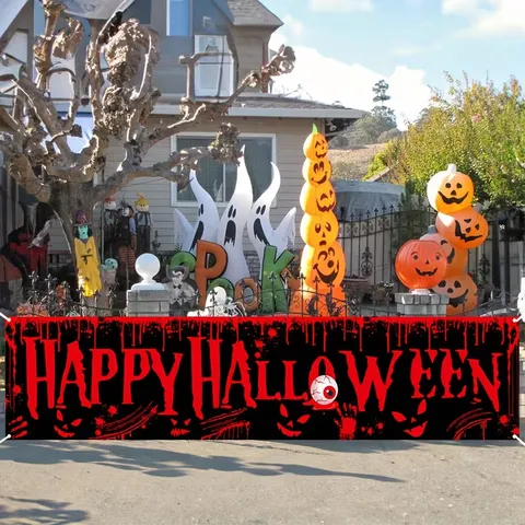 Horror Halloween Bloody Banner Yard Sign Outdoor Decoration Bloody Handprints Banner Haunted House Party Fence Wall Decor