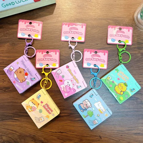 Creative Folding Mirror Keychain Multifunctional Phone Holder Cartoon Animal ABS Portable Bag Pendant Gift