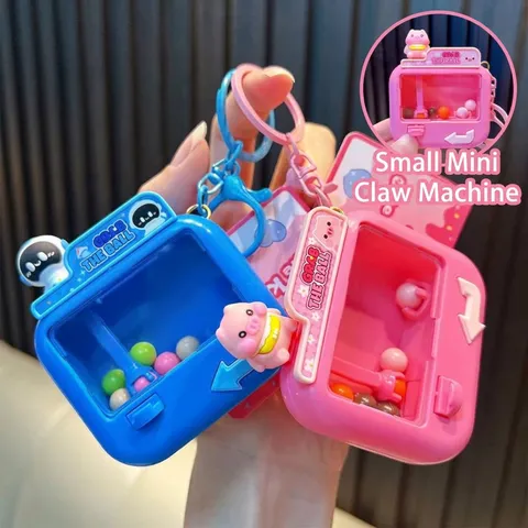 Mini Cartoon Claw Machine Keychain ABS Stress Relief Toy Grab The Ball Pendant For Student Backpack Gift