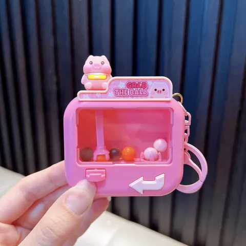Mini Cartoon Claw Machine Keychain ABS Stress Relief Toy Grab The Ball Pendant For Student Backpack Gift