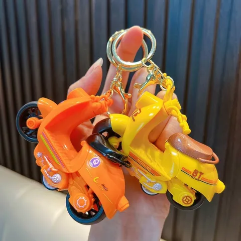 Creative Cartoon Pull Back Motorcycle Keychain Pendant Plastic Inertia Toy Scooter Key Ring Charms For School Bag Ornaments Gift
