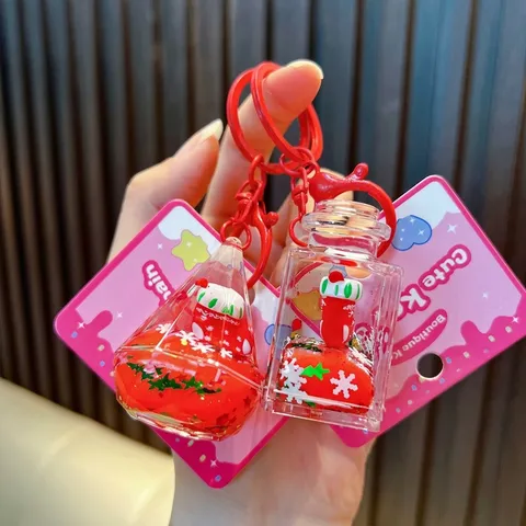 Weihnachten Acryl Treibsand Schlüsselanhänger Süße Socke In-Öl Flasche Anhänger Festliche Tasche Ornament Geschenk