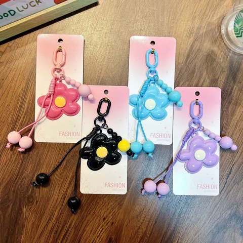 Colgante de Bolso de Flor de Aleación Llavero Color Caramelo Cuerda Trenzada Lindo Llavero Floral para Niñas Mujeres Decoración de Mochila Regalo