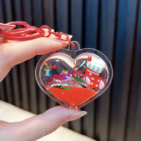 Weihnachten Acryl Treibsand Schlüsselanhänger Süße Socke In-Öl Flasche Anhänger Festliche Tasche Ornament Geschenk