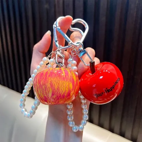 Simulatie Vrucht Hars Sleutelhanger Schattig Kunstparel Kralenketting Hart Sluiting Appel Oranje Tas Hanger Sleutelring Voor Dames Meisjes
